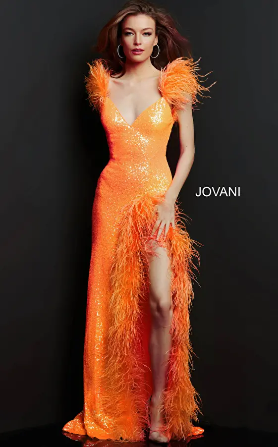 high slit orange dress 06164
